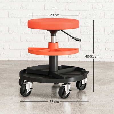 HOMCOM Rolling Mechanic Stool, 135kg Capacity Workshop Stool, 360° Swivel Roller Padded Creeper Seat with Wheels, Tool Trays Storage for Garage, Shop, Auto Repair, Yellow 