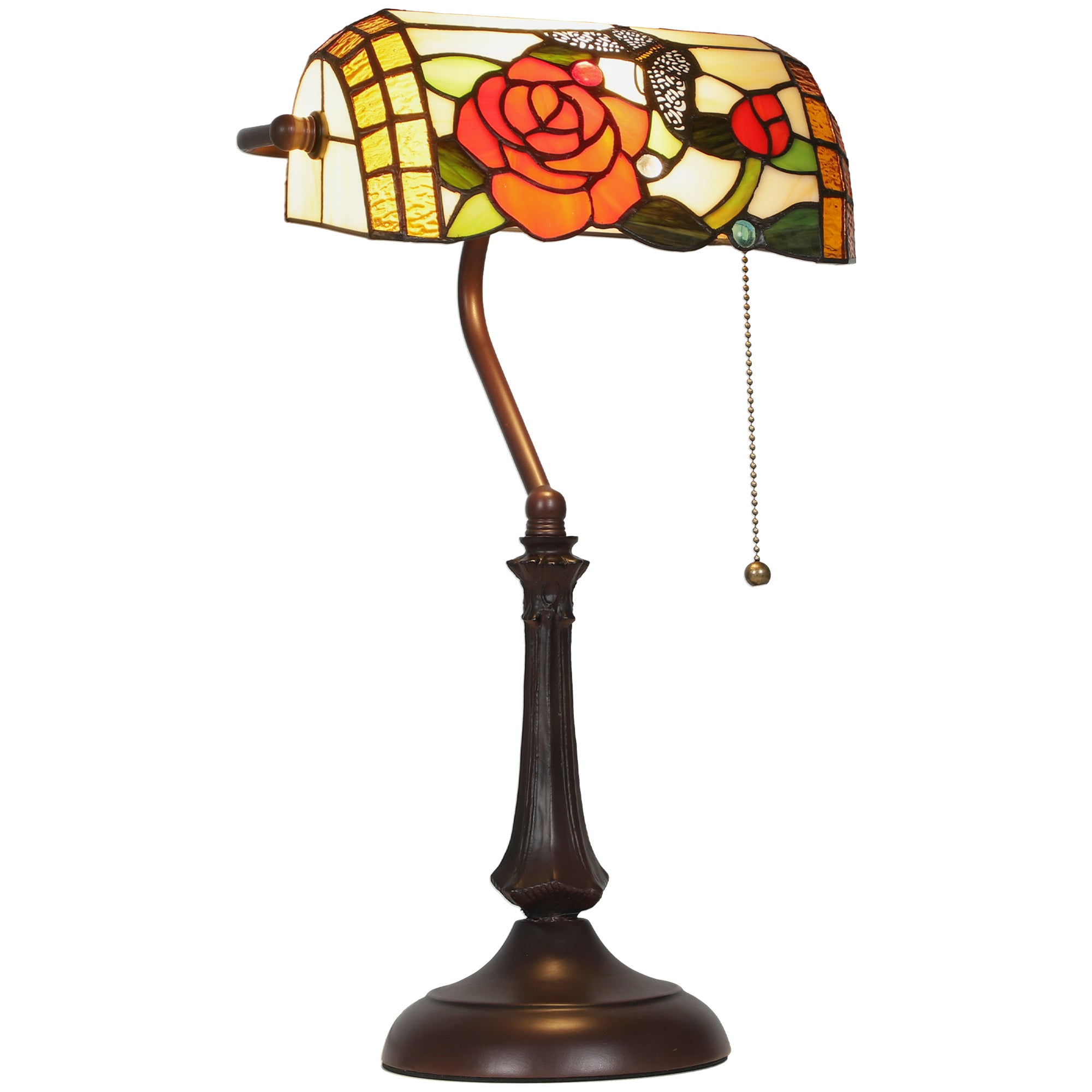 HOMCOM Tiffany-Style Rose and Butterfly Table Lamp - Multi 