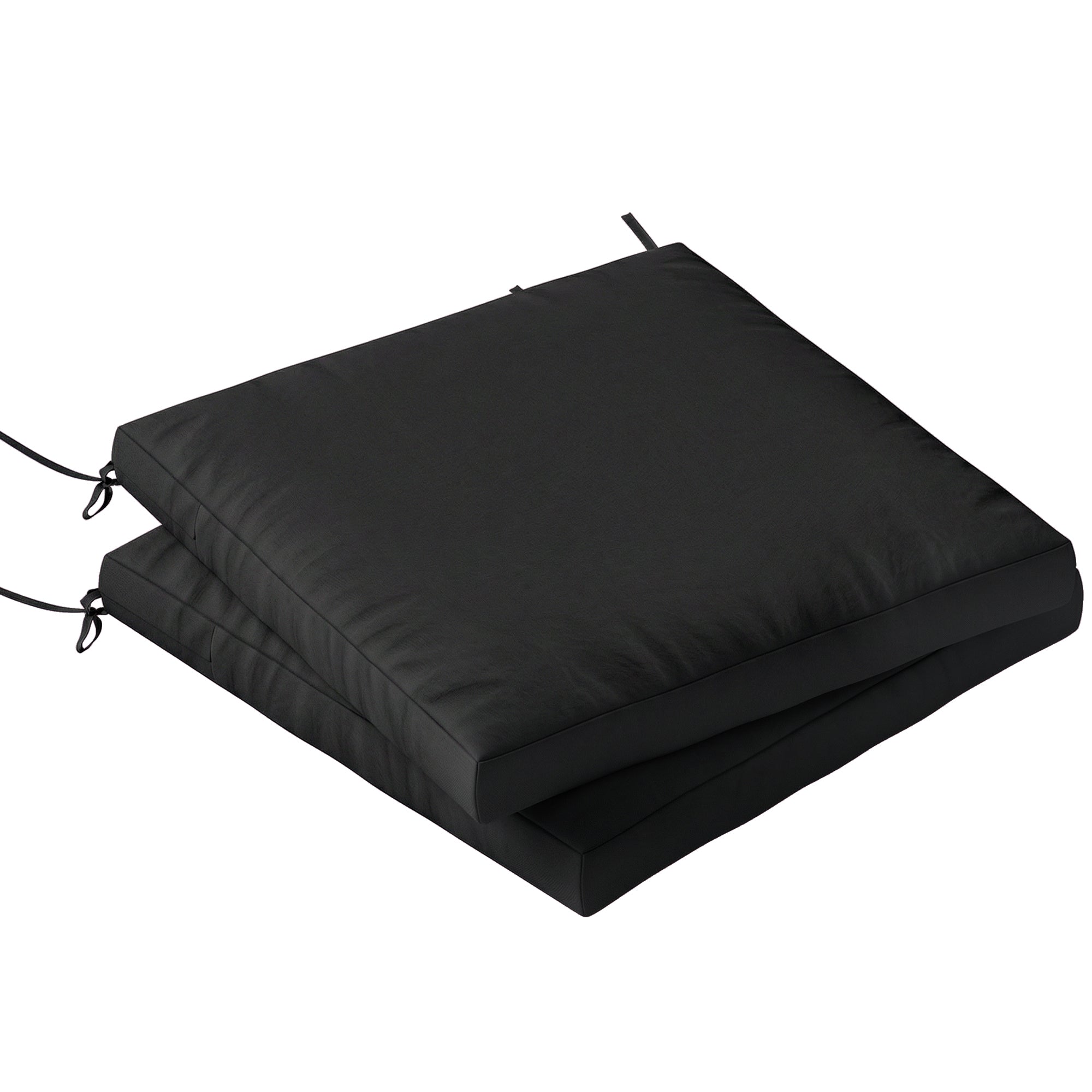Outsunny Outdoor Seat Cushions Set of 2 with Ties, Waterproof Garden Seat Pads, Black 