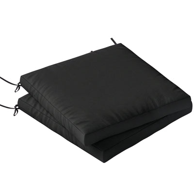 Outsunny Outdoor Seat Cushions Set of 2 with Ties, Waterproof Garden Seat Pads, Black 