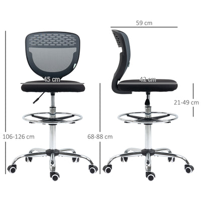 Vinsetto Drafting Chair, Swivel Office Draughtsman Chair, Mesh Standing Desk Chair with Adjustable Foot Ring, Armless, Grey 