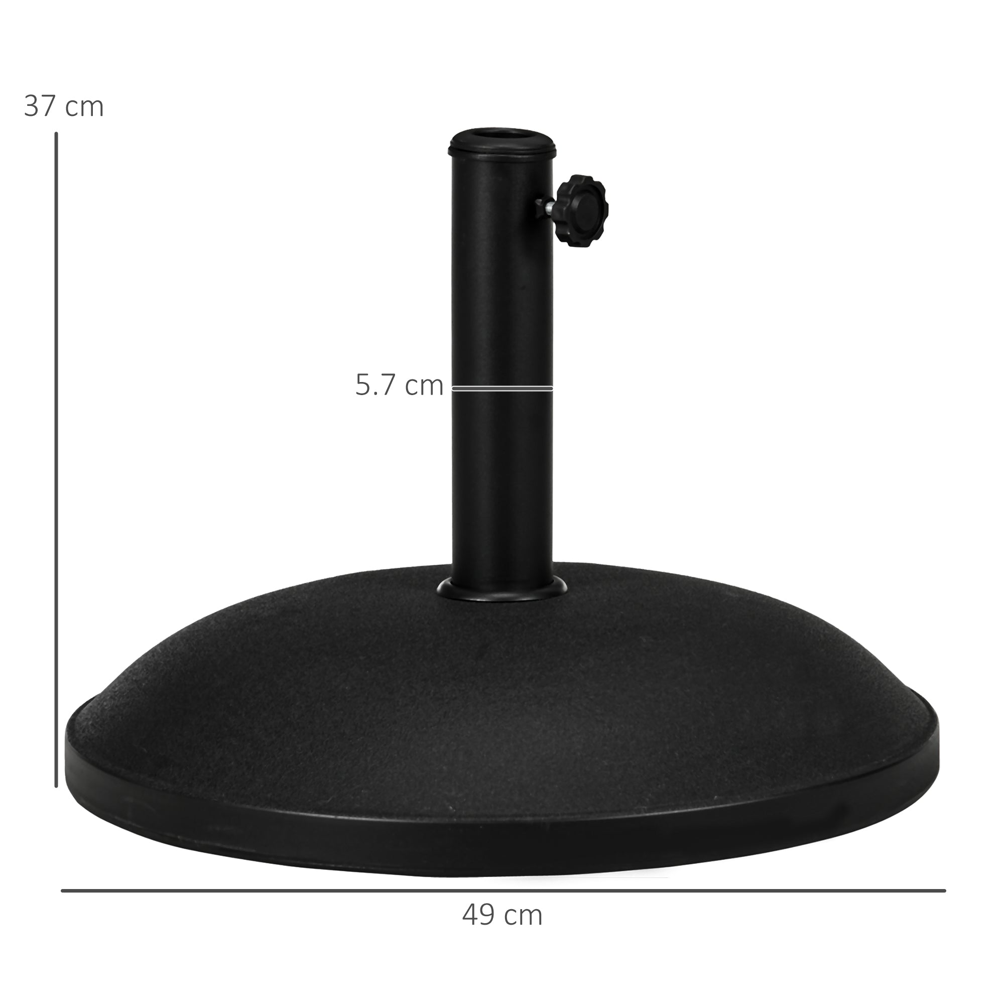 Outsunny 25 kg Parasol Base, Heavy Duty Concrete Patio Umbrella Stand with Adjustable Knob, 49 cm Round Garden Parasol Holder for 35 to 48 mm Poles, Black 