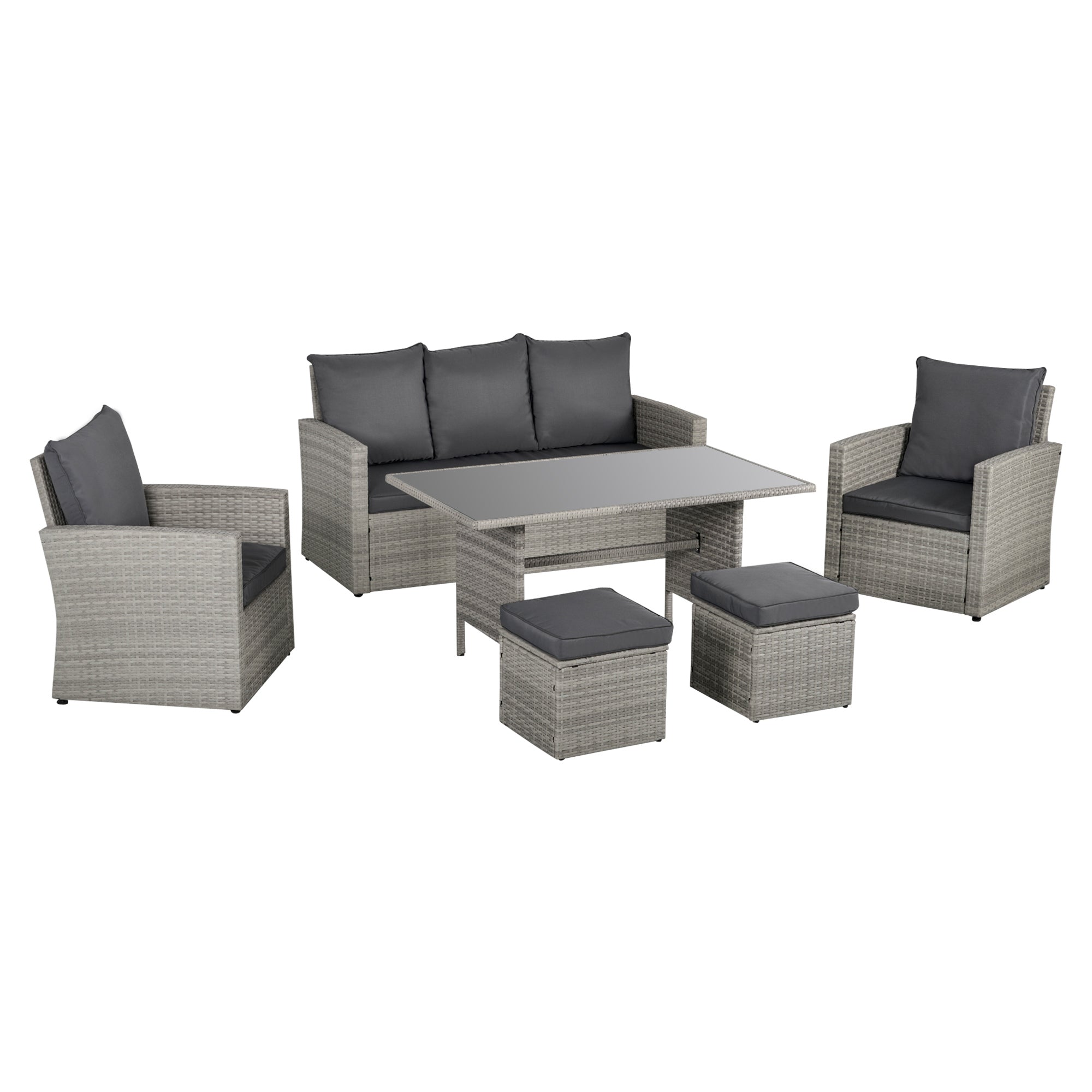 Outsunny Six-Piece Rattan Sofa Set, with Glass-Top Table - Mixed Grey 