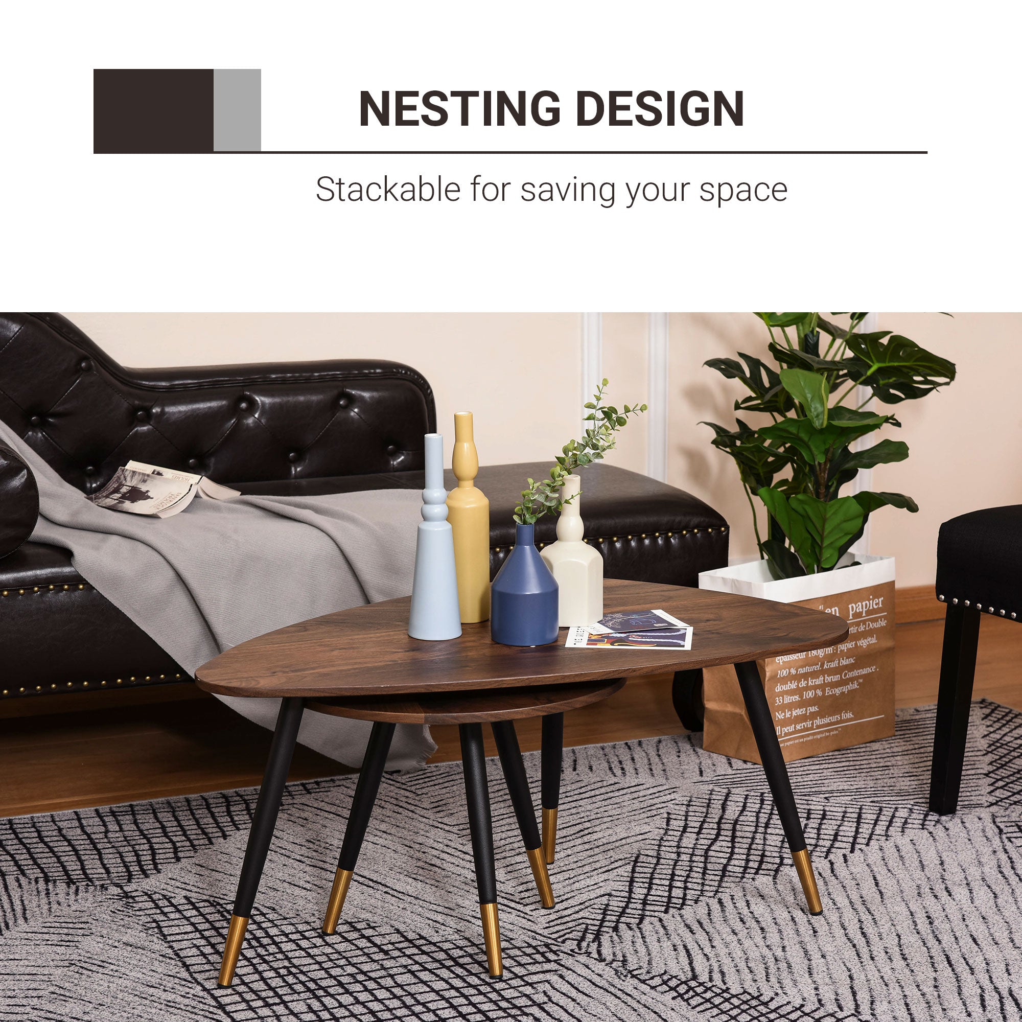 HOMCOM Set of Two Scandinavian-Style Coffee Tables - Walnut 
