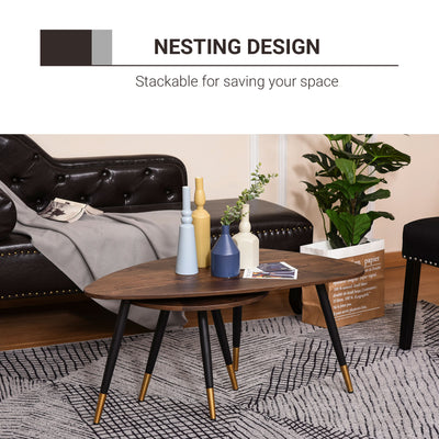 HOMCOM Set of Two Scandinavian-Style Coffee Tables - Walnut 