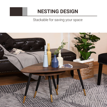 HOMCOM Set of Two Scandinavian-Style Coffee Tables - Walnut 