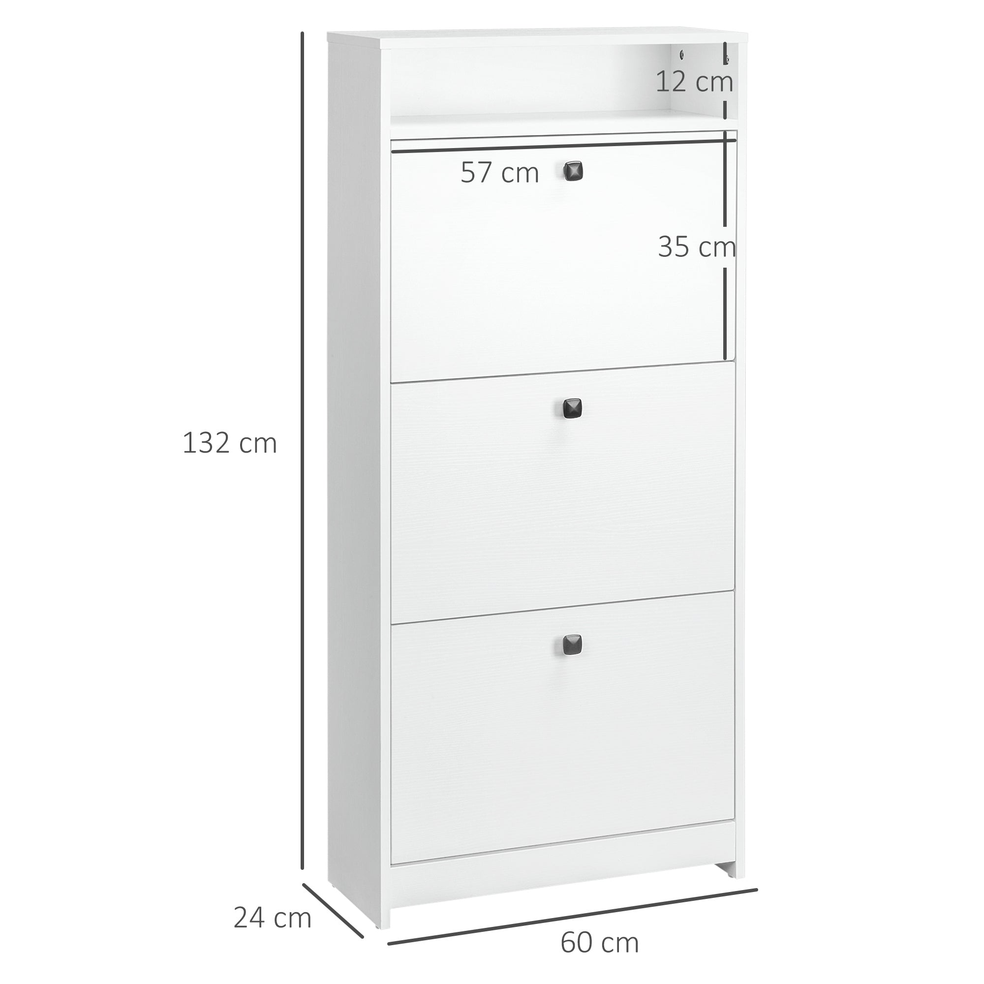 HOMCOM Narrow Shoe Cabinet with 3 Flip Doors, 14-18 Pairs Shoe Cupboard with Open Shelf for Slim Hallway and Entryway, 24 x 60 x 132 cm, White 