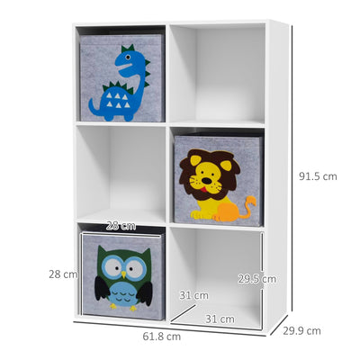 ZONEKIZ Kids Toy Box with Three Non-Woven Fabric Drawers, 61.8 x 29.9 x 91.5cm - White 