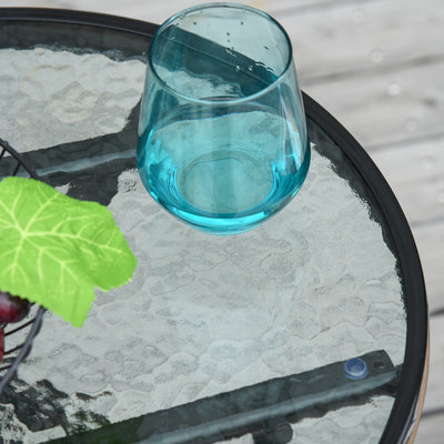 Outsunny Foldable Garden Table, Round Folding Table with Glass Tabletop and Safety Buckle for Patio, Garden, Outdoor, Indoor, Black 