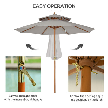 Outsunny 2.7m Elegant Wooden Frame Parasol Umbrella - Grey 