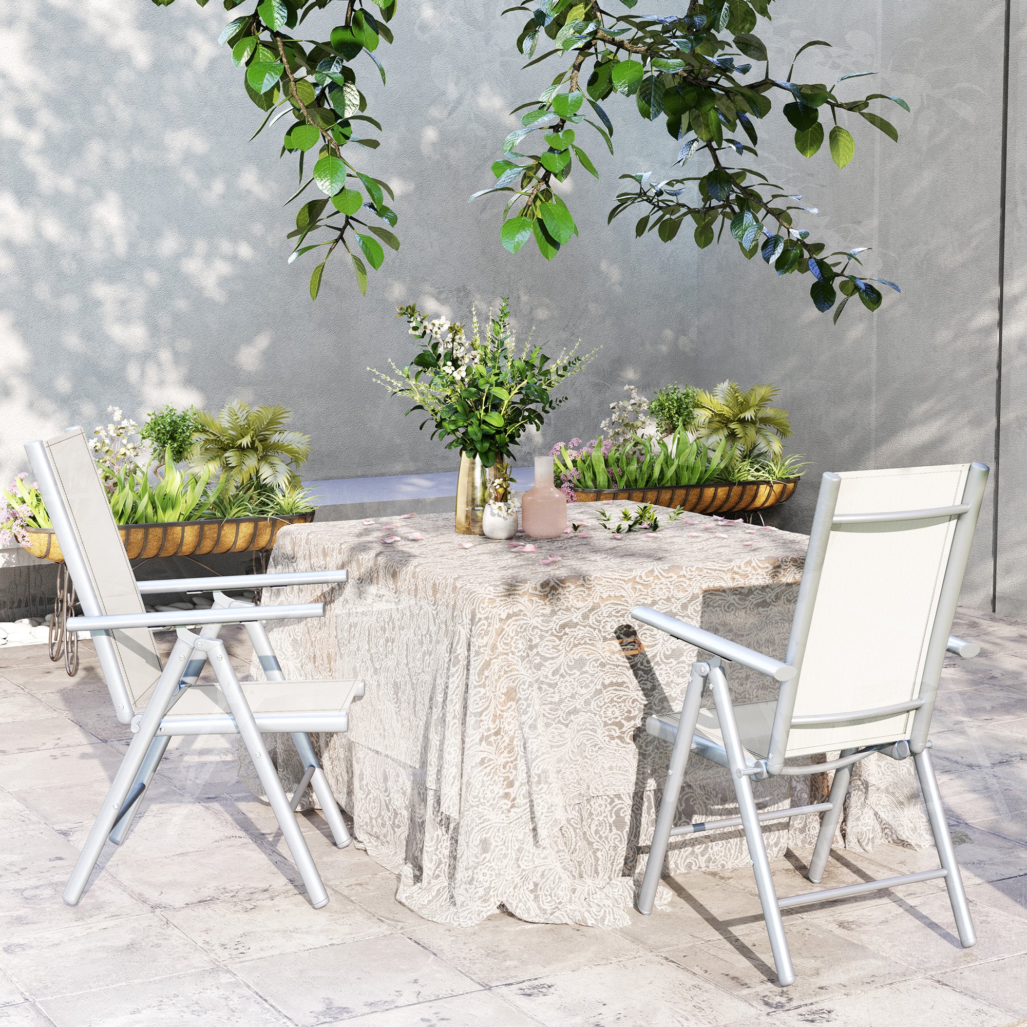 Outsunny Set of Two Aluminium Folding Chairs  - Light Grey