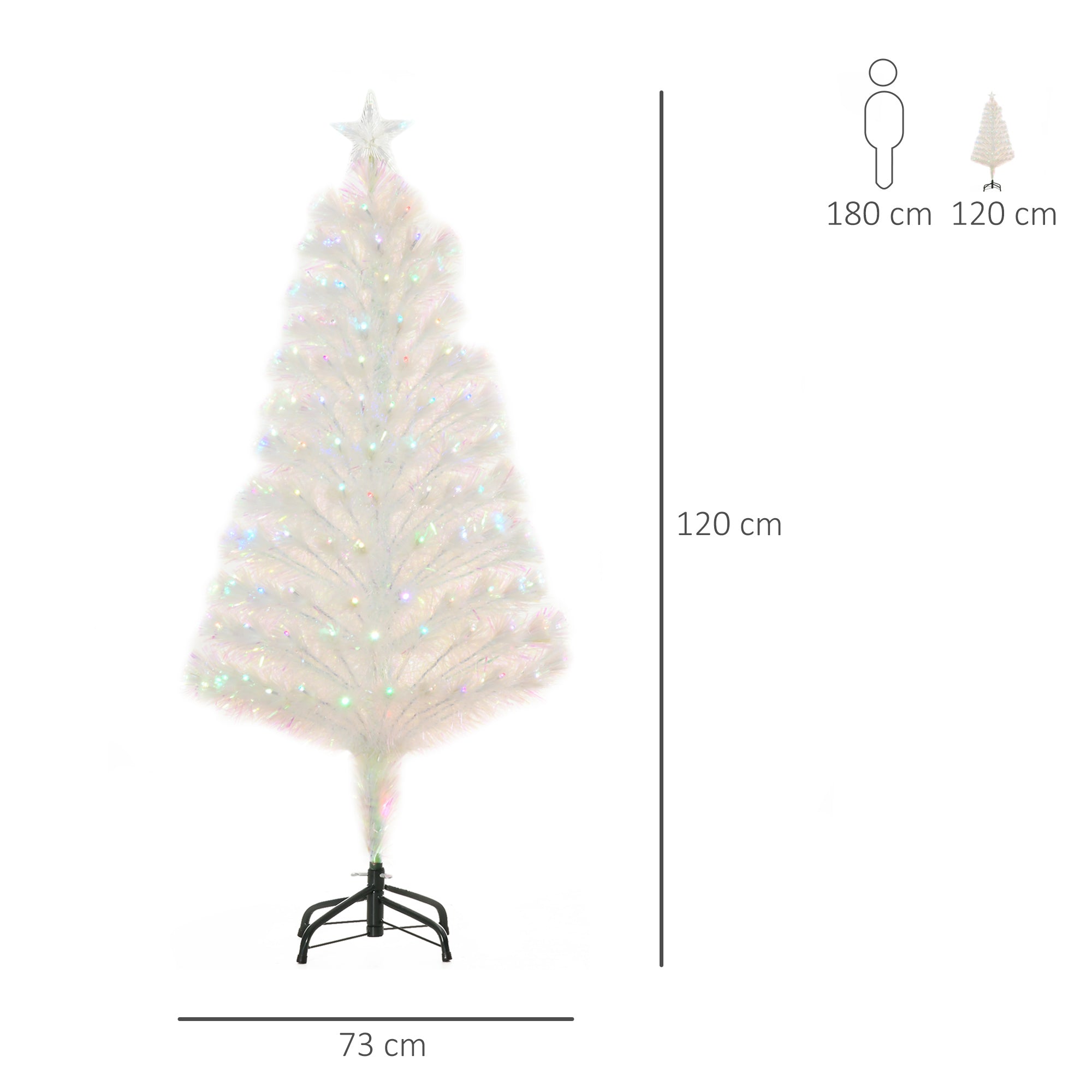 HOMCOM 4 Feet Prelit Artificial Christmas Tree with Fiber Optic LED Light, Holiday Home Xmas Decoration, White 