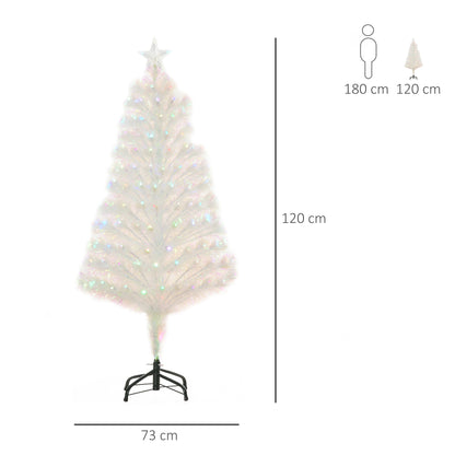 HOMCOM 4 Feet Prelit Artificial Christmas Tree with Fiber Optic LED Light, Holiday Home Xmas Decoration, White 