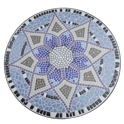 Outsunny Outdoor Mosaic Round Garden Table, Patio Bistro Coffee Side Table with 60cm Ceramic Top for Garden, Blue and White 