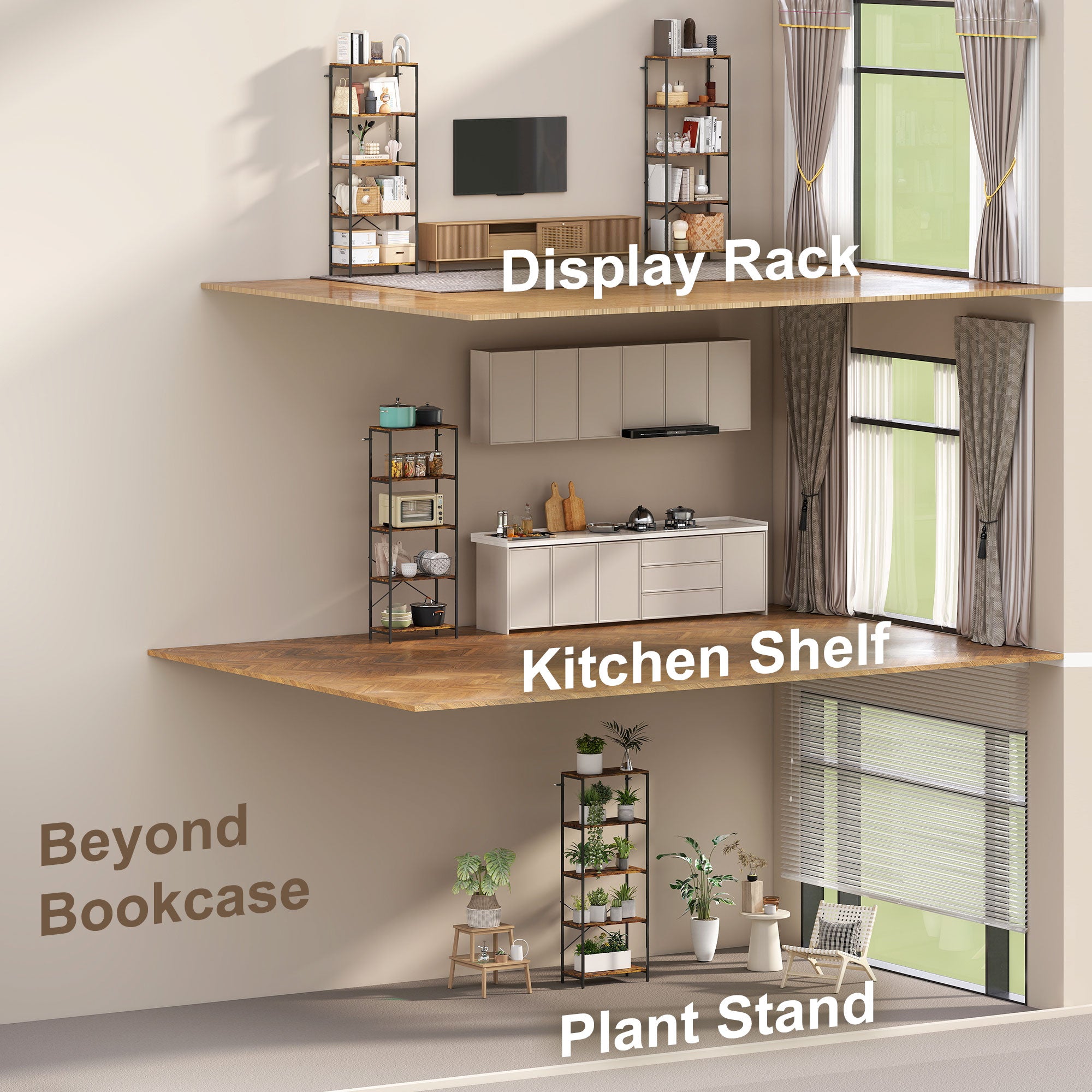 HOMCOM 5-Tier Bookshelf, Industrial Bookcase with Metal Frame - Rustic Brown and Black 