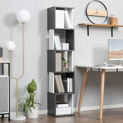 HOMCOM Modern 5-Tier Bookshelf, Freestanding Bookcase Storage Shelving for Living Room Home Office Study, White and Dark Grey 