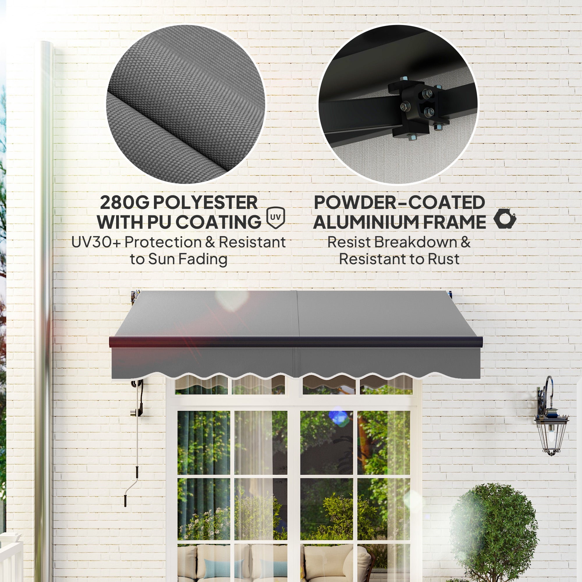 Outsunny 2.5 x 2m Electric Awning with Remote Controller, Aluminium Frame DIY Retractable Awning, UV30+ Sun Shade Canopy for Garden Patio Deck Door Window, Dark Grey 