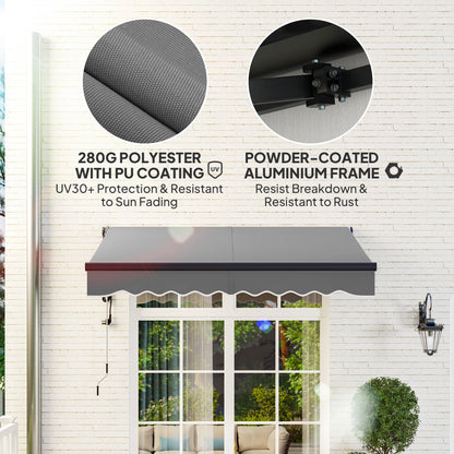 Outsunny 2.5 x 2m Electric Awning with Remote Controller, Aluminium Frame DIY Retractable Awning, UV30+ Sun Shade Canopy for Garden Patio Deck Door Window, Dark Grey 