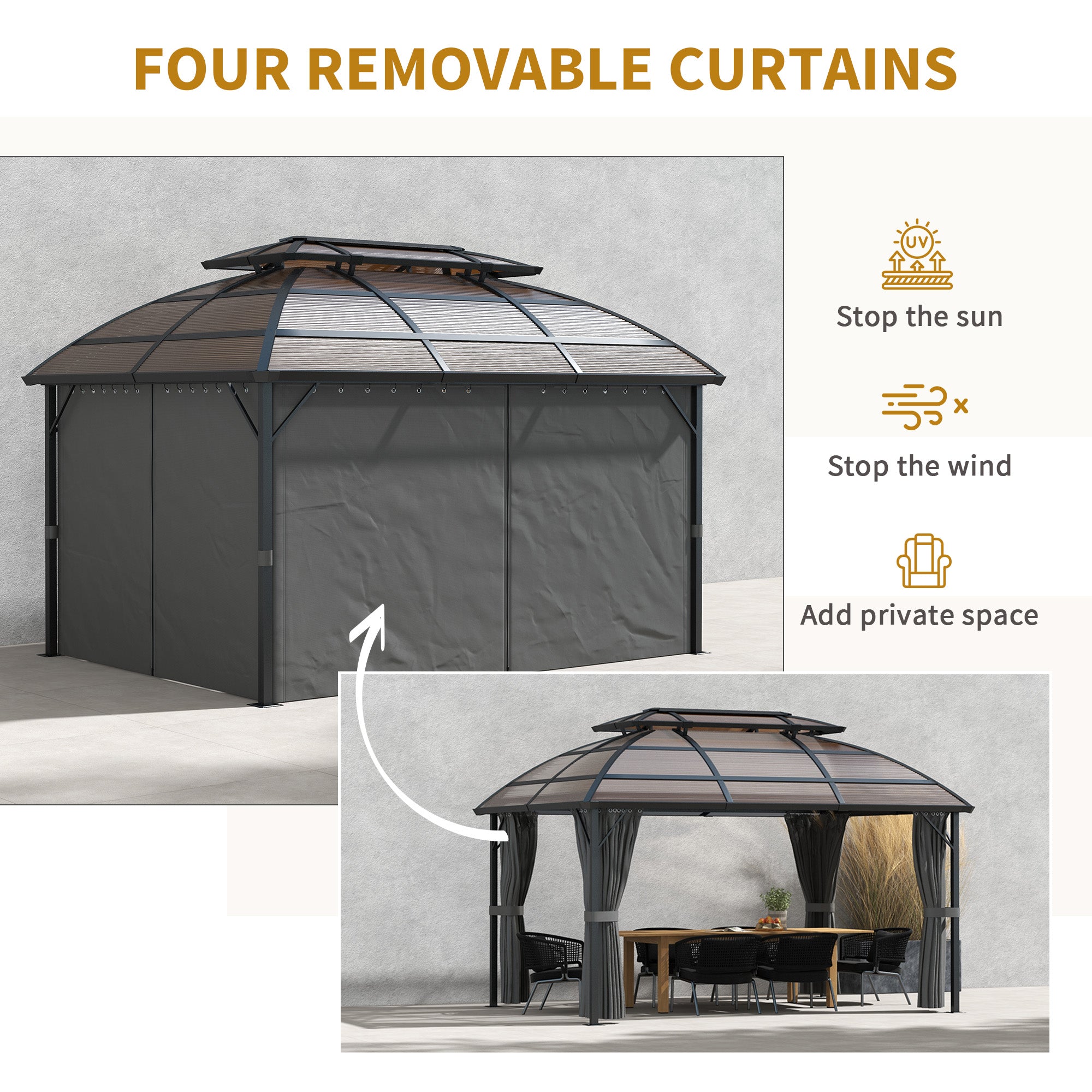 Outsunny 4 x 3m Aluminium Frame Hard Gazebo, with Accessories - Brown 
