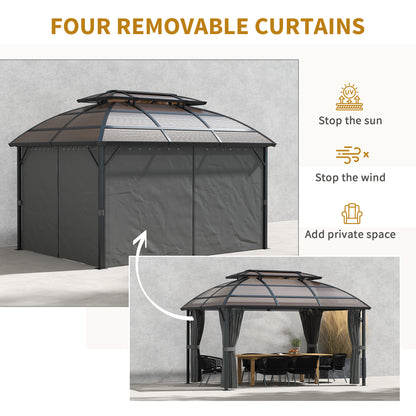 Outsunny 4 x 3m Aluminium Frame Hard Gazebo, with Accessories - Brown 