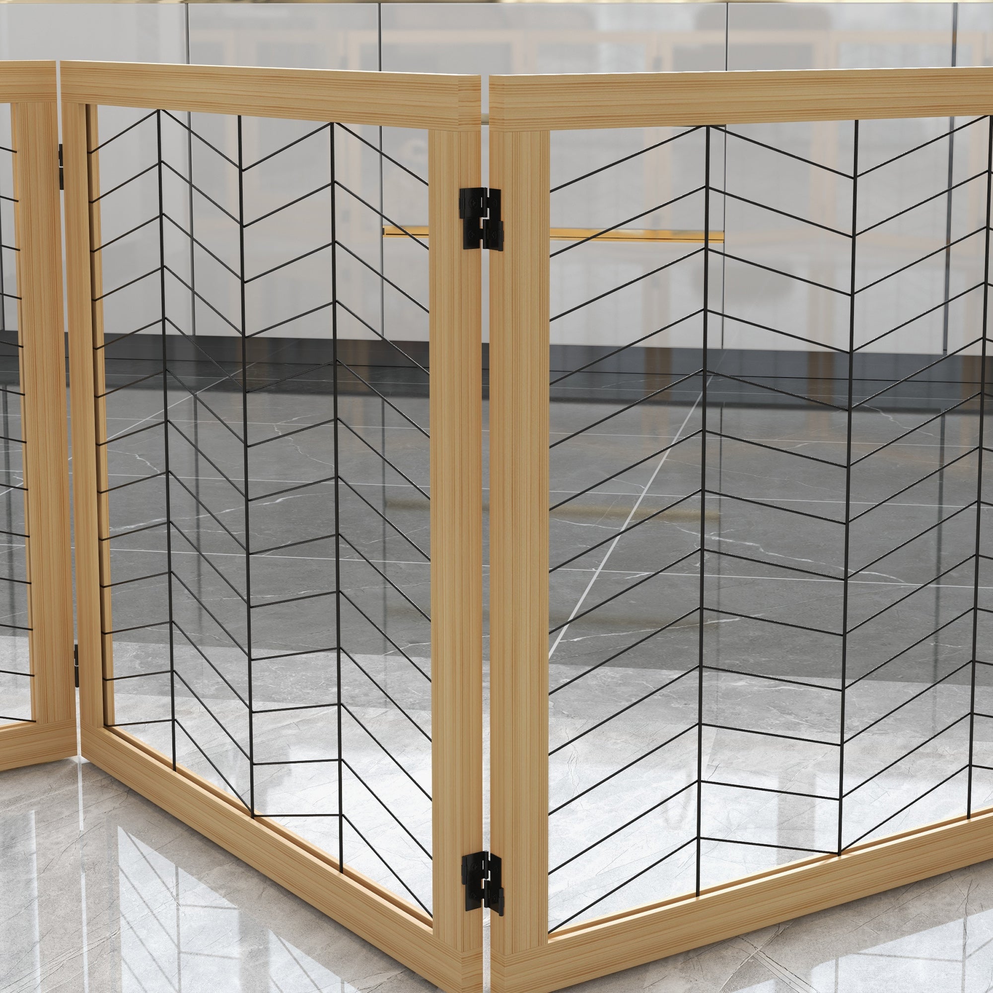 PawHut 8 Panels Foldable Pet Gate with Support Feet, for House, Doorway, Stairs, Small and Medium Dogs - Natural Wood 