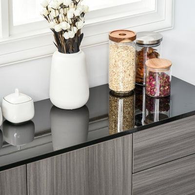 HOMCOM High Gloss Side Cabinet, Push-Open Design with 2 Drawers and 2 Cabinets for Living Room, 74H x 117W x 36Dcm, Light Grey and Black 