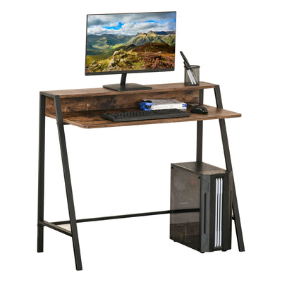 HOMCOM Writing Desk Computer Table Home Office PC Laptop Workstation Storage Shelf 100L x 45W cm Rustic Brown 