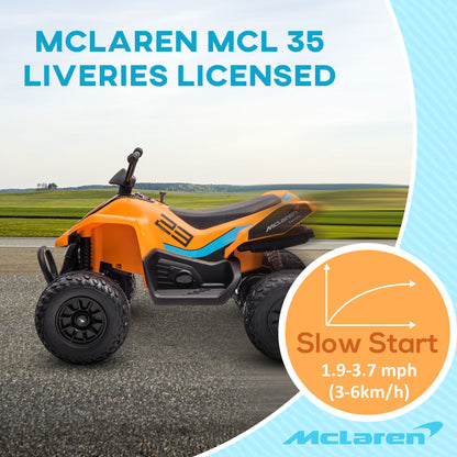 HOMCOM McLaren Licensed 12V Quad Bike, with Music, Headlights, MP3 Slot, Suspension Wheels, for Ages 3-8 Years - Orange 
