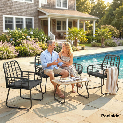 Outsunny 4 Piece Rattan Garden Furniture Set, Outdoor Patio Furniture with Loveseat, Armchairs and Coffee Table 