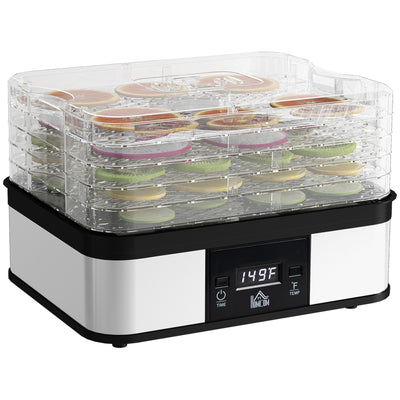 HOMCOM 5 Tier Food Dehydrator, 245W Stainless Steel Food Dryer Machine with Adjustable Temperature, Timer and LCD Display for Drying Fruit, Meat, Vegetable, Jerky and Pet Treat, Black 
