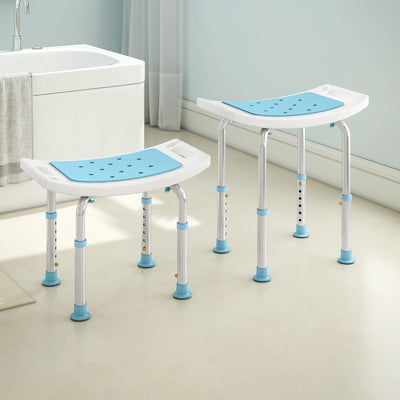HOMCOM 6-Level Height Adjustable Aluminium Bath Room Stool Chair Shower Non-Slip Design w/ Padded Seat Drainage Holes Foot Pad, Turquoise 