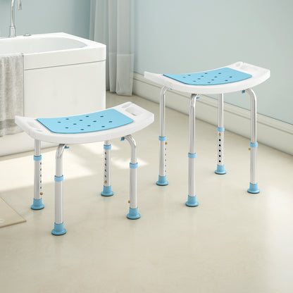 HOMCOM 6-Level Height Adjustable Aluminium Bath Room Stool Chair Shower Non-Slip Design w/ Padded Seat Drainage Holes Foot Pad, Turquoise