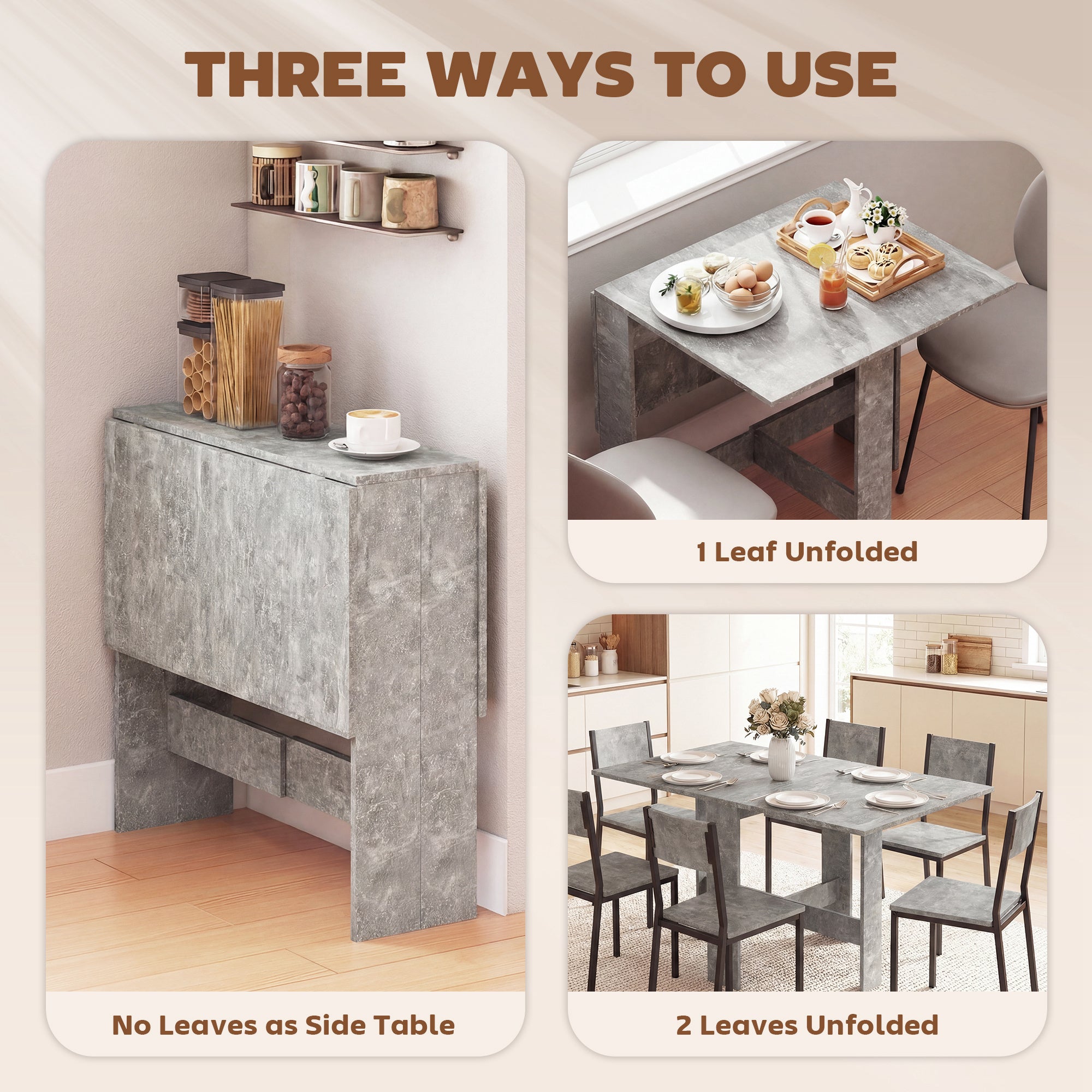 HOMCOM Folding Dining Table, Space-Saving Drop Leaf Kitchen Table for 4-6 People Grey 