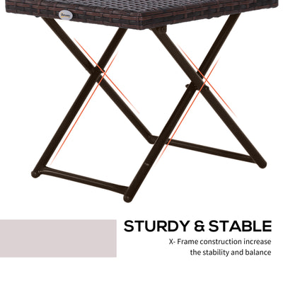 Outsunny Folding Rattan Garden Coffee Table, Small Square Outdoor Bistro Side Table with Rattan Top for Patio, Balcony, Porch, 40 x 40 x 40 cm, Brown 