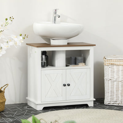 kleankin Under Sink Cabinet Bathroom Vanity Unit with Double Doors and Storage Shelves, 60 x 30 x 60cm, White 