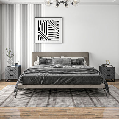 HOMCOM Bedside Tables Set of 2, Modern Bedside Table Nightstand with 2 Drawers, Bedside Cabinet Sofa Side Table with Storage, Steel Legs for Bedroom, Living Room, Grey 