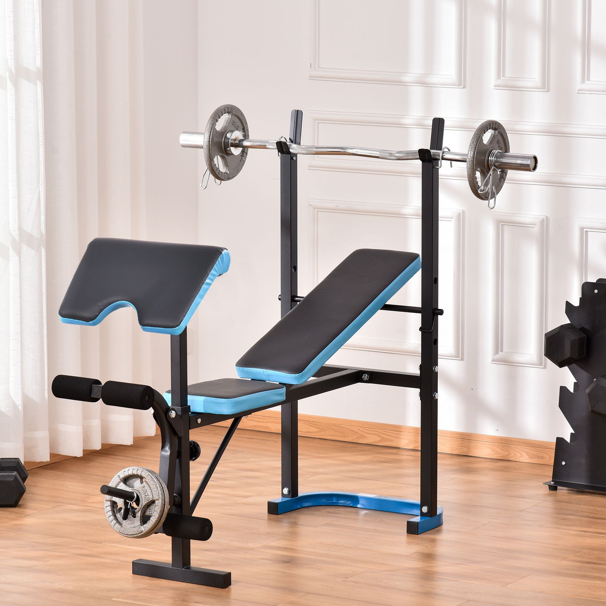 HOMCOM Adjustable Weight Bench with Leg Developer Barbell Rack for Lifting and Strength Training Multifunctional Workout Station for Home Gym Fitness, Black 