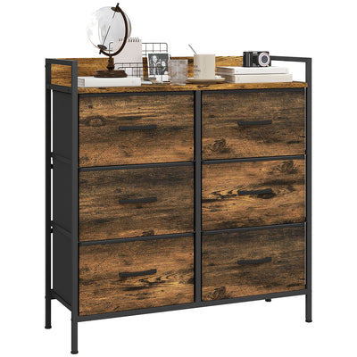 HOMCOM Rustic Chest of Six Fabric Drawers - Rustic Brown 