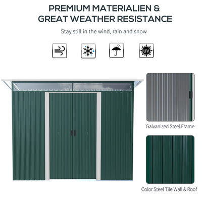 Outsunny Metal Garden Storage Shed, Tool Storage House with Double Sliding Doors and Lightsky Panels, 8.5 x 4ft 