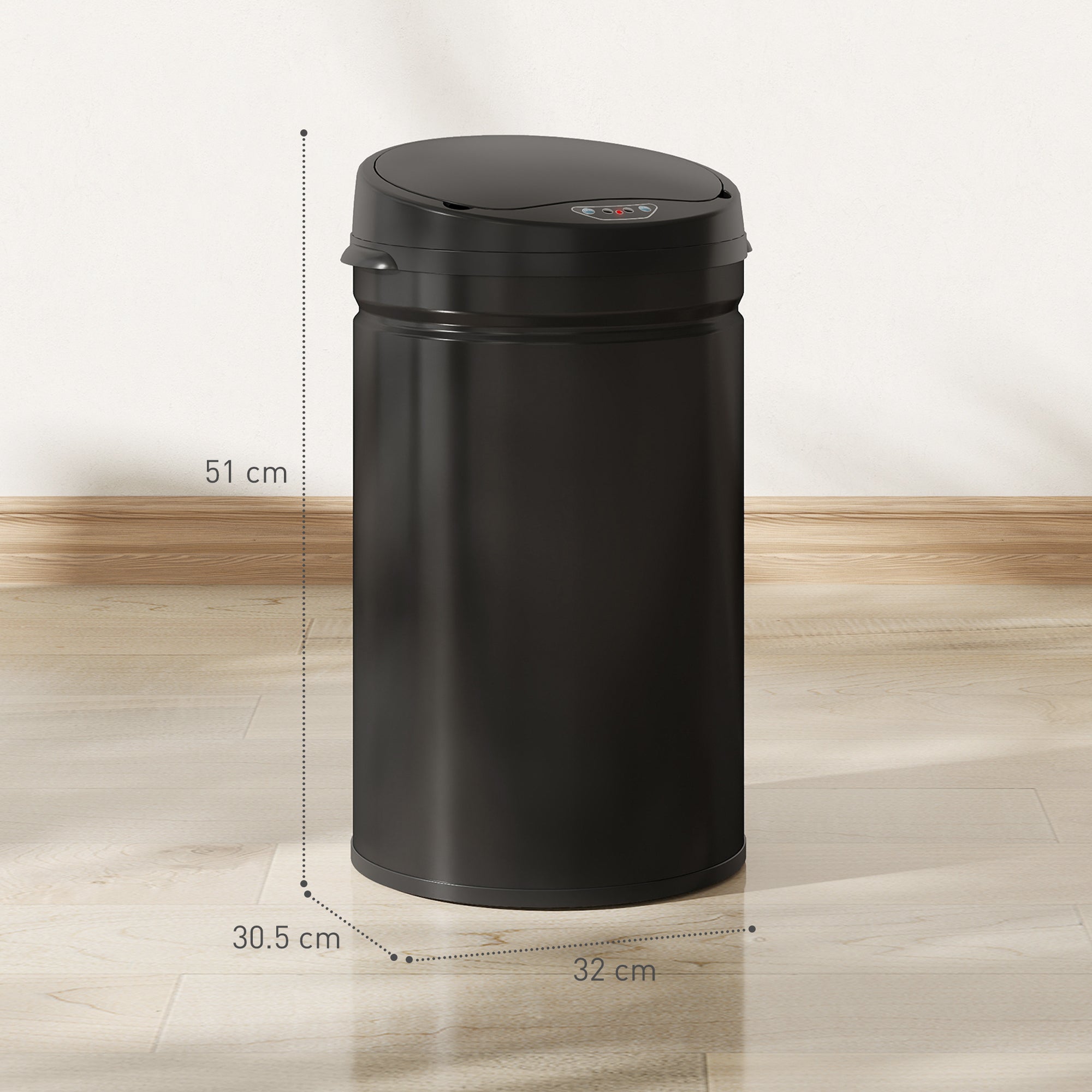 HOMCOM 30L Stainless Steel Sensor Bin - Black 