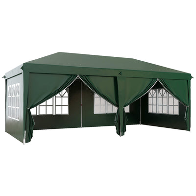 Outsunny 3 x 6m Pop-Up Gazebo, with Curtain Walls and Windows - Dark Green 