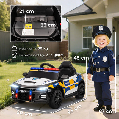 AIYAPLAY Kids Electric Ride on Police Car with Remote Control, Music, Horn, Siren Flashing Lights for 3-5 Years Old, Multicolour 