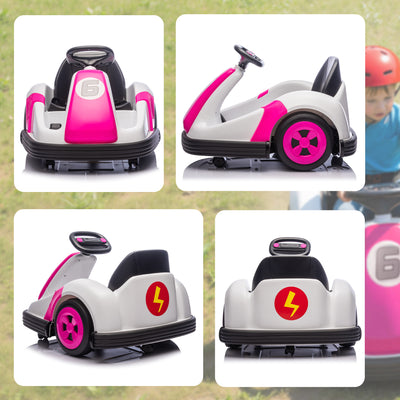 AIYAPLAY Kids Bumper Car with 360-Degree Rotation, 6V Electric Ride On Car with Music and Horn for 3-8 Years Old, Pink 