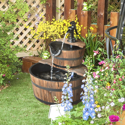 Outsunny Wooden Water Pump Fountain, 2 Tier-Fir Wood 