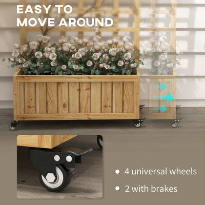 Outsunny Wooden Trellis Planter, Raised Garden Bed with Wheels and Bed Liner, to Climb and Grow Vegetables, Herbs and Flowers 