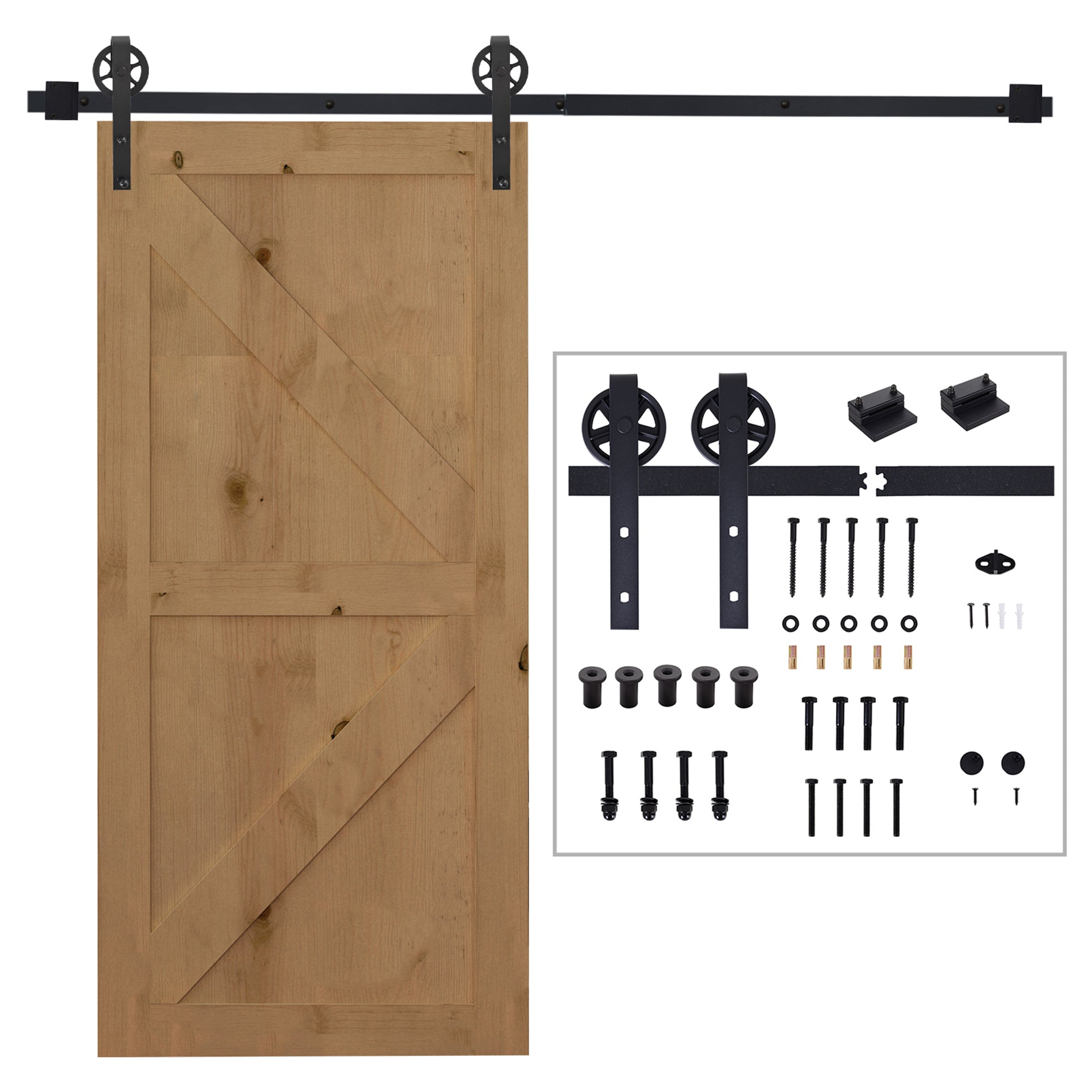 HOMCOM 6.6 FT/ 2000mm Carbon Steel Sliding Barn Door Kits Hardware Closet Set Track System for Single Wooden Door Industrial Wheel Style Roller 