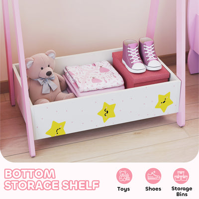 AIYAPLAY Baby Clothing Rack with Hangers, Storage Shelf for Bedroom, Star Theme, for Ages 3-6, Pink 