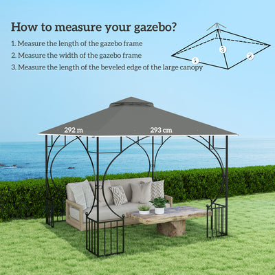 Outsunny 3x3(m) Replacement Gazebo Canopy, Double Tier Roof Top for Garden, Patio, Outdoor, Grey (TOP ONLY) 