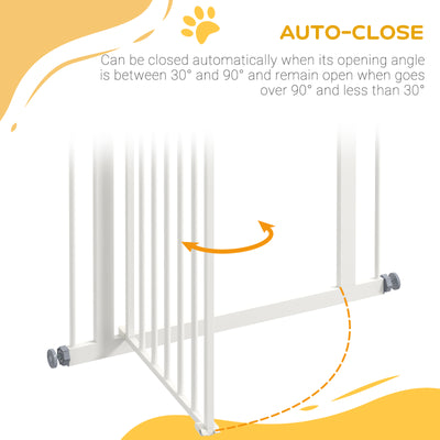 PawHut Pressure Fit Dog Stair Gate No Drilling Safety Gate Auto Close for Doorways, Hallways, 74-80cm Adjustable, 94cm Tall, White 