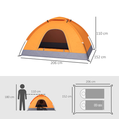 Outsunny 2 Person Camping Tent, Dome Tent with Zipped Doors, Storage Pocket, Portable Handy Bag, Orange 